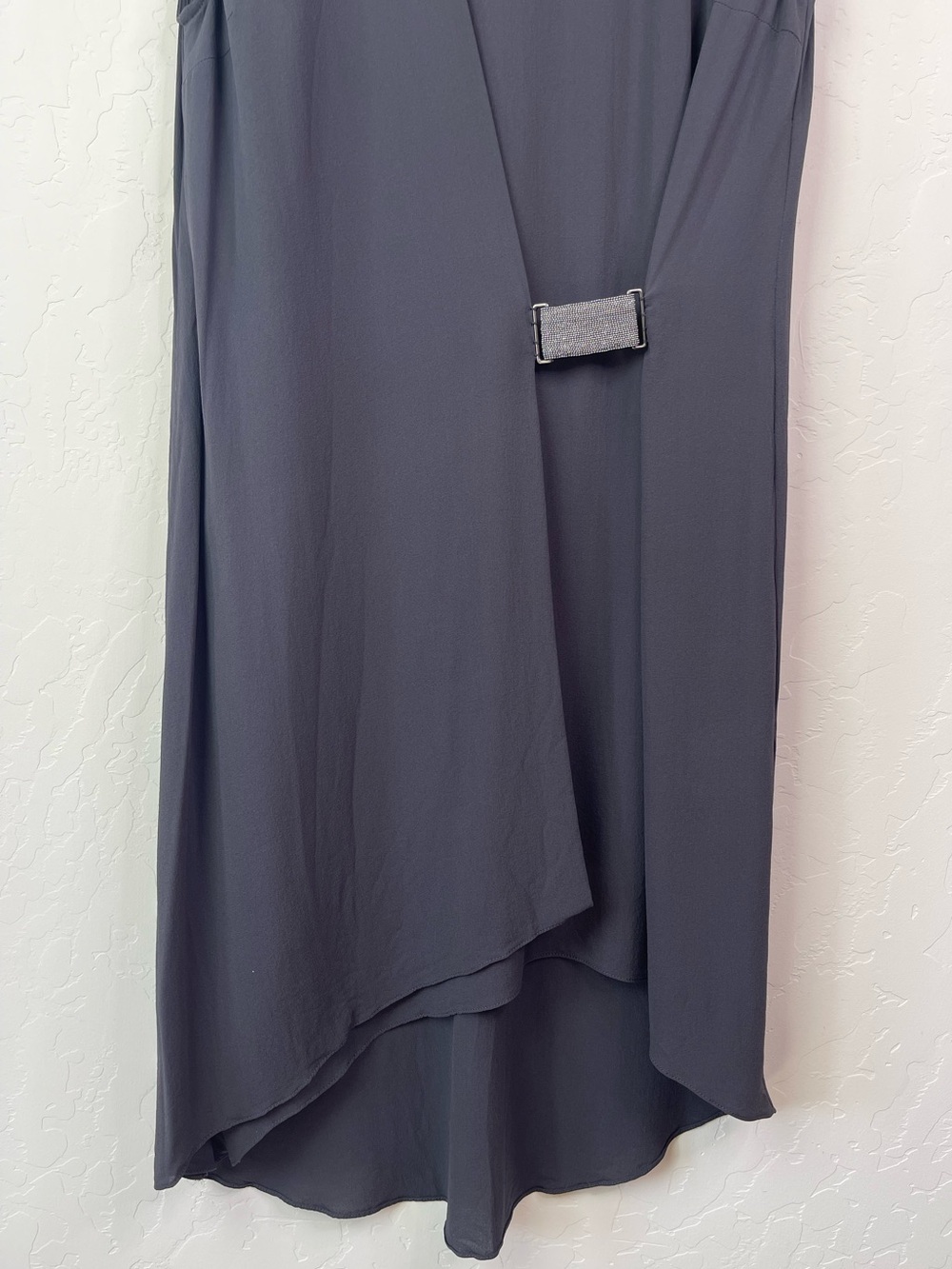 Brunello Cucinelli Draped Silk Mockneck Gray Cap Sleeve Monili Tunic Mini Dress - Picture 8 of 16